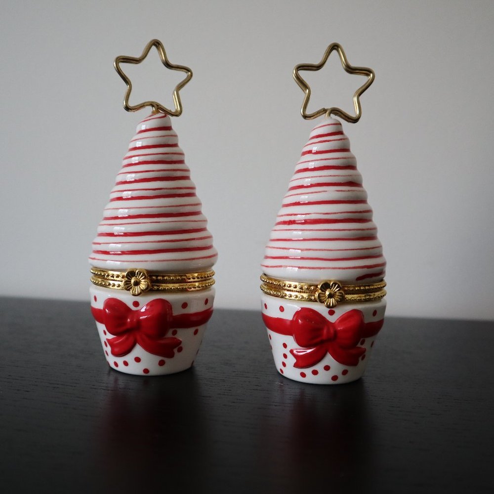 Two Harry and David Christmas Tree trinket Boxes and picture holder